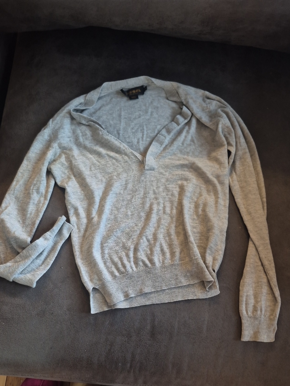Diesel Gray Knit V-Neck Sweater